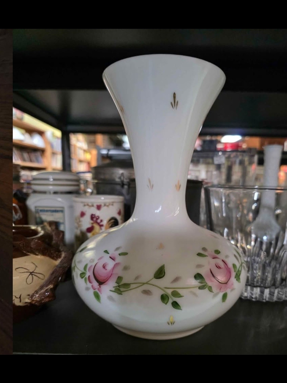 Charleston Rose White Glass Bud Vase with Pink Rose Floral Design